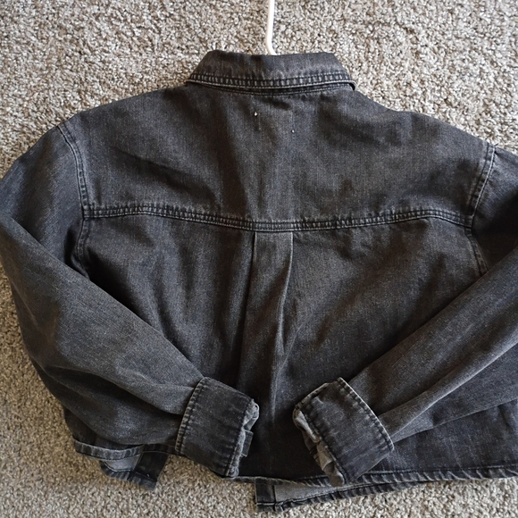 Washed Black Denim Jacket with Snap Buttons - Picture 2 of 3